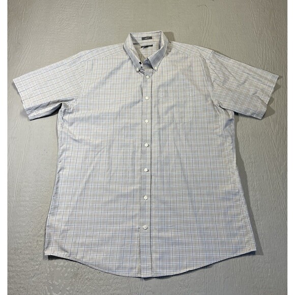 Eddie Bauer Men TXL Shirt Short Sleeve Gray Plaid Print Button Down Stretch - Picture 1 of 11